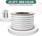 GZBtech Flexible LED Neon Rope Lights 50FT,AC 110-120V Waterproof Strip Light, 120 LEDs/M Cuttable Connectable Neon Lighting for Indoor Outdoor Home Decor/Commercial Building Use-Red 15M