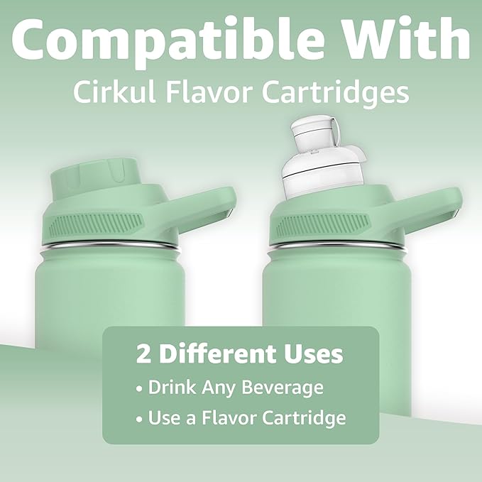 Chill Oasis Water Bottle | Compatible With Popular Flavor Cartridges | BPA Free, Leak Proof, Double-Walled Vacuum Insulated Stainless Steel, and Dishwasher Safe | Cold for 24 Hours (Sage, 12oz)