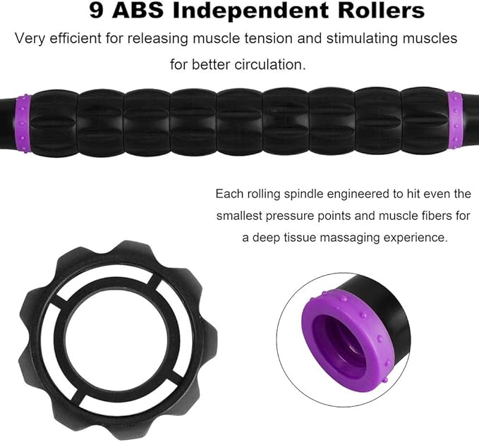 Yansyi Muscle Roller Stick for Athletes - Body Massage Roller Stick - Release Myofascial Trigger Points Reduce Muscle Soreness Tightness Leg Cramps & Back Pain for Physical Therapy & Recovery (Purple)