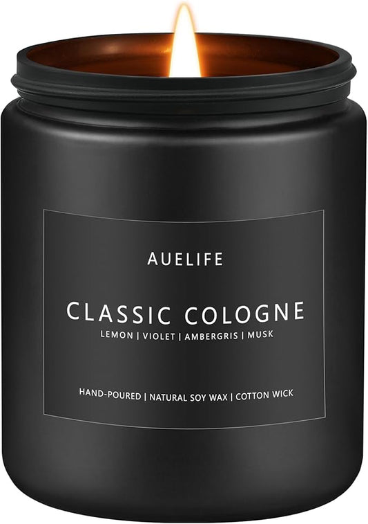 Classic Cologne Candle | Candles for Men - Men's Cologne Scent, Gifts for Men - Soy Candles for Home Scented, Aromatherapy Candle Home Fragrance Decor - 7oz Black Jar, Long Lasting