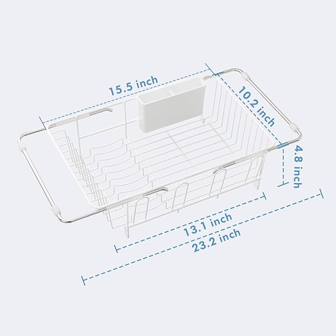 Dish Drying Rack in Sink, Small Dish Drainers for Inside Sink, Over The Sink Dish Racks, Stainless Steel Drying Rack with Utensil Holder, White