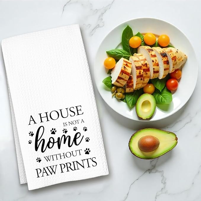 Dog Hand Towel, A House is Not a Home Without Paw Prints, Waffle Weave Microfiber Pet Kitchen Towel, Cute Decor for Dog Lovers