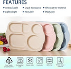 12 Inch Divided Plates4 PCS - Reusable Unbreakable Wheat Straw Plates, Dinnerware Lunch Tray Plates Tableware for Kitchen, Picky Eaters, Campers and Portion Control (Blush)