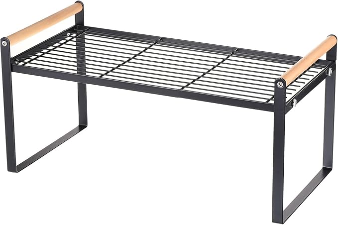 PATIKIL Kitchen Cabinet Shelf Organizer, Wood Counter Shelf Stackable Storage Shelf For Cupboard, Pantry, Corner, Under Sink - Black