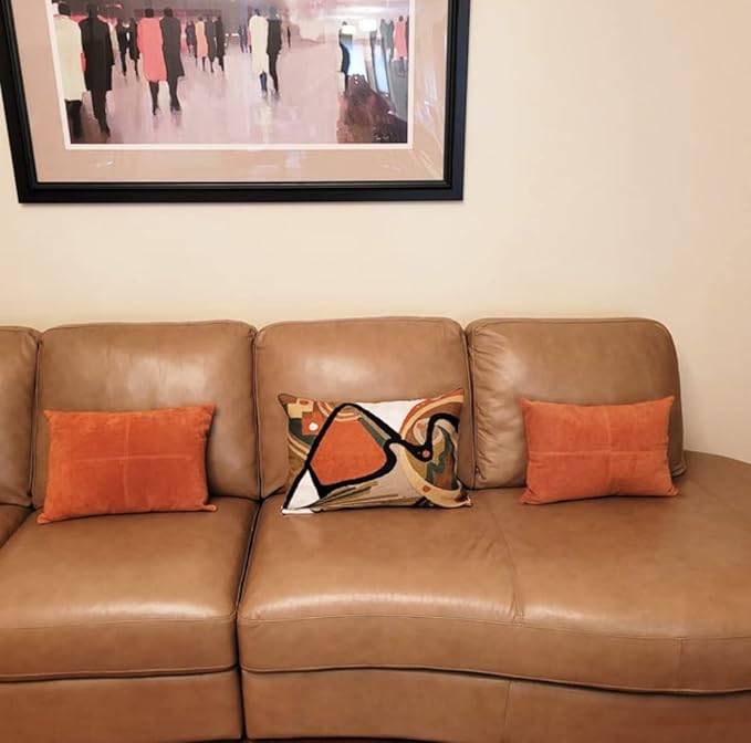 Lumbar Modern Pillow Cover - Kandinsky in Flow Burnt Orange Abstract Farmhouse Pillowcase Modern Chair Cushion Contemporary Outdoor Cushions Hand Embroidered Wool Size 14x20