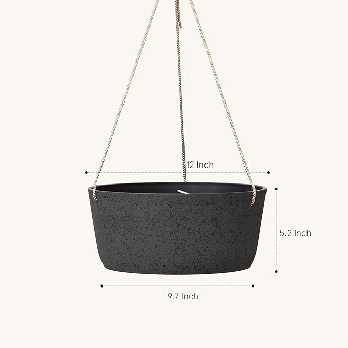 La Jolie Maison Large Hanging Planters - 12 Inch Outdoor Flower Pots, Hanging Garden Planters Set of 2, Black Charcoal