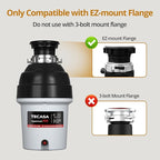 1 HP Garbage Disposal with Sound Reduction, TECASA Food Waste Disposer for Kitchen Sink, Septic Safe Garbage Disposal, Power Cord Included, Grey and Black - HyperCrush 100