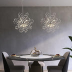 Modern Small Chandeliers, Sputnik Sunflower Crystal Beaded Hanging Lamps, Round Chrome Dandelion Pendant Light for Kitchen Island Bathroom Bedroom Entryway (Chrome 8Lights)