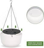 Dexceder 8.75 Inch Self Watering Hanging Planters Indoor Outdoor, Thickened Hanging Basket Flower Plant Pot (2 Pack, White)