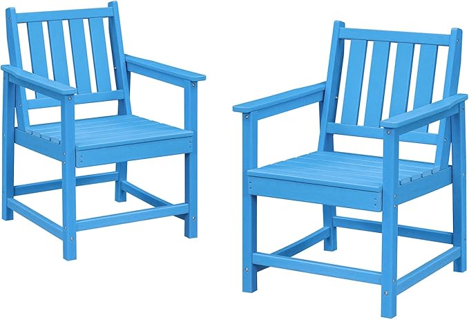 Patio Dining Chair Set of 2, HDPE Outdoor Dining Chair, Ergonomic HDPE Dining Chairs with Deep Seating, All Weather Outdoor Chairs Furniture for Backyard, Deck, Garden, Poolside, Sky Blue