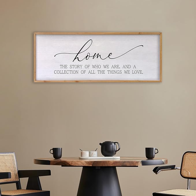 Home The Story of Who We Are Sign Farmhouse Family Wall Decor 32x12 Inch Plaque Wood Framed Art for Hanging (Wood)