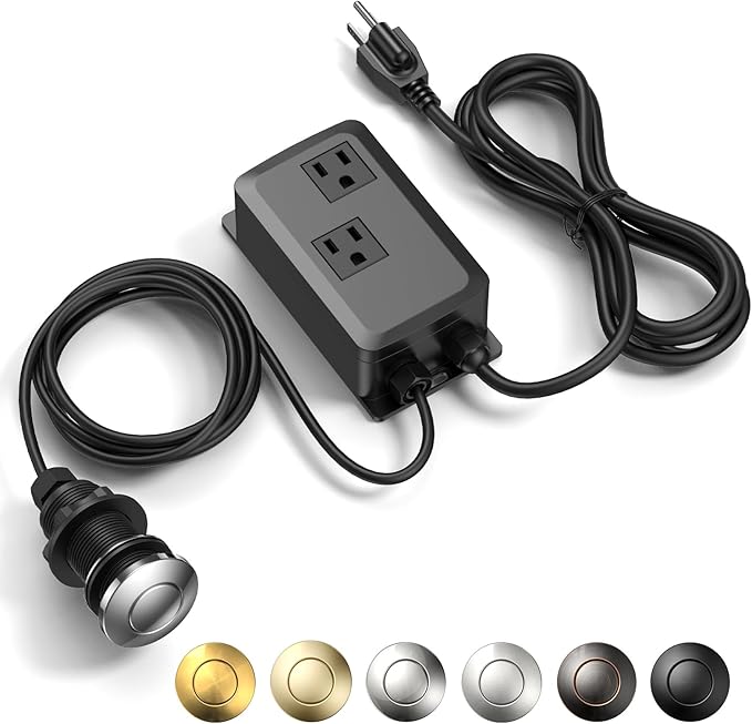 Garbage Disposal Air Switch Kit -Professional- Dual Outlet, Sink Top Waste Disposer On/Off, Garbage Disposal Button, UL Listed
