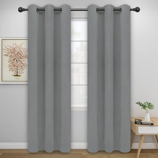 Easy-Going Blackout Curtains for Bedroom, Solid Thermal Insulated Grommet and Noise Reduction Window Drapes, Room Darkening Curtains for Living Room, 2 Panels (42x95 in, Light Gray)