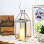 JHY Design Silver Decorative Lanterns 16inch High Stainless Steel Candle Lanterns with Tempered Glass for Indoor Outdoor Events Parities and Weddings