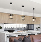 1 Pack Black Pendant Light Fixture Farmhouse Iron Cage Metal Pendant Light Lantern Hanging Light Fixtures with Clear Glass Shade for Kitchen Island, Dining Room, Hallway,Entryway1