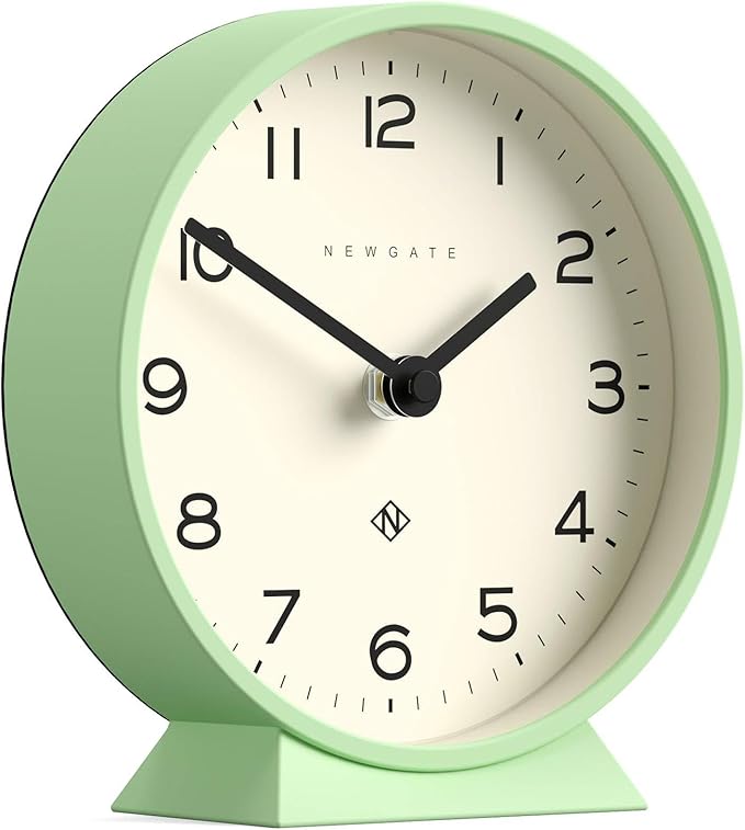 NEWGATE® M Mantel Echo Desk Clock | Modern Round Design | Neo Mint Green | Easy to Read Numbers | Contemporary Style for Desk, Table, Shelf or Bedside