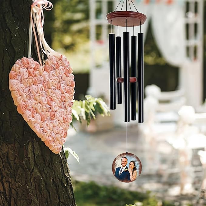 ASTARIN Wedding Wind Chimes for Outside, Custom Photo Personalized Wind Bells, Memorial Gifts for Anniversary, Celebration, Metal Wind Chime Gift in Garden, Patio, Porch, 36'' (Wedding-1)
