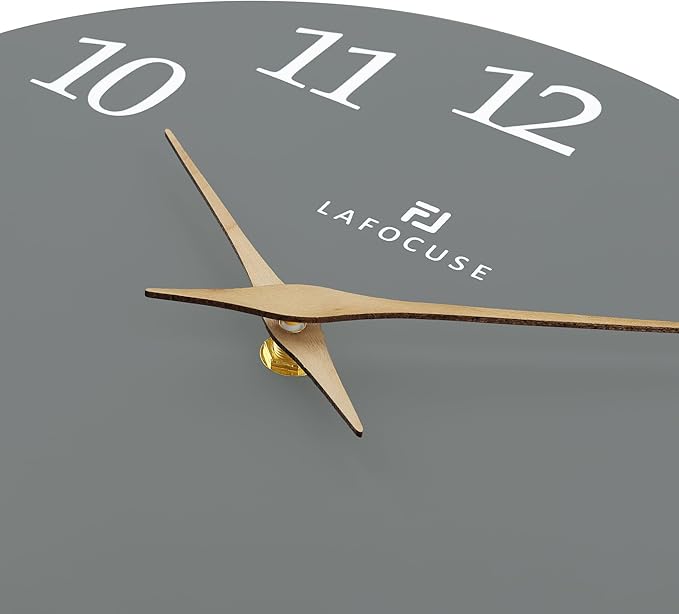 Lafocuse 12 Inch Silent Grey Wall Clock Battery Operated for Living Room Decor, Simple Minimalist Wooden Wall Clock for Kitchen Bedroom Office