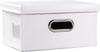 PRANDOM Collapsible Storage Box with Lid [1-Pack] Leather Fabric Foldable Storage Bin Organizer Container Basket Cube with Cover for Home Bedroom Closet Office Nursery White (13.6x9.6x6.9)