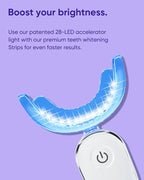 MySmile Non-Sensitive 10Pcs Teeth Whitening Strips Kit with Waterproof 28X LED Light 10-Min Fast Remove Coffee Wine Tobacco 20 Years of Stains Whitening Tooth Care Oral Safe for Enamel