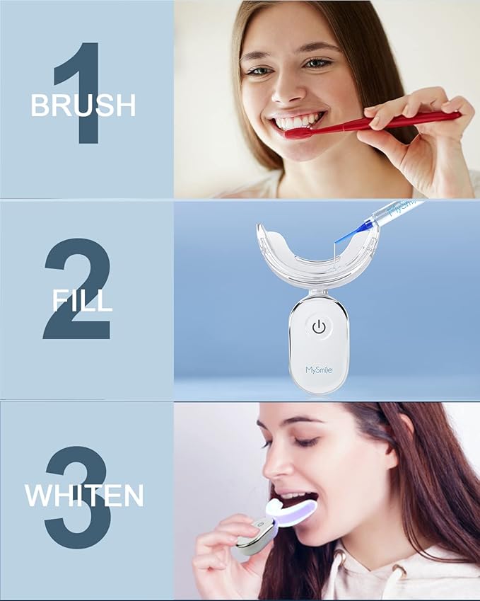 MySmile Teeth Whitening Strips Kit 14 Treatments with 28 LED Light - 10 Min Non-Sensitive Fast Whitening Teeth Enamel Safe Teeth Whitener - Helps to Remove Deep Stains