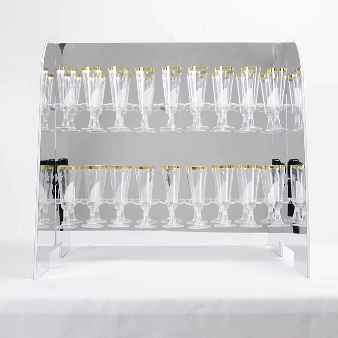 Tableclothsfactory Silver Mirror Finish 2-Tier Wine Glass Stemware Rack, 18 Champagne Flute Holder Foam Board Stand - 25"