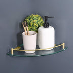 KES Glass Corner Shelf Bathroom Shelf Tempered Glass with Rail SUS 304 Stainless Steel Floating Wall Mount Bracket Brushed Gold, BGS2101A-BZ