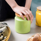 Sweejar Ceramic Kitchen Canisters, 28 FLOZ Porcelain Food Storage Jar with Airtight Seal Wooden Lid, Home Container Serving for Coffee Beans, Tea-leave, Sugar, Salt and More, Tool Bucket (Green)