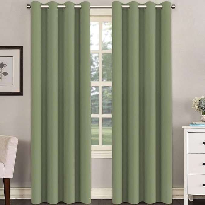 H.VERSAILTEX Premium Blackout Thermal Insulated Room Darkening Curtains for Bedroom/Living Room - Classic Grommet Top (2 Panels, Sage, 52 Inch by 96 Inch)