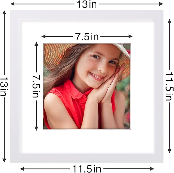 Vittanly 12x12 Picture Frames Set of 9, Shatter Resistant Plexiglass, Display 8x8 Pictures with Mat or 12x12 without Mat, Photo Frames for Wall Mount, Engineered Wood, White