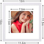 Vittanly 12x12 Picture Frames Set of 9, Shatter Resistant Plexiglass, Display 8x8 Pictures with Mat or 12x12 without Mat, Photo Frames for Wall Mount, Engineered Wood, White