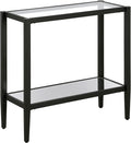 Henn&Hart 24" Wide Rectangular Side Table with Glass Shelf in Blackened Bronze, Table for Living Room, Bedroom
