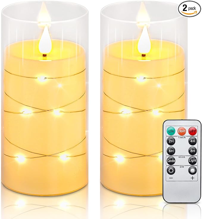 Aignis Flickering Flameless Candles Battery Operated Candles LED Candles with Remote Timer for Home/Wedding/Birthday/Holiday Decor ，Ivory White 3D Flame Set of 2 (D3 xH6 6")
