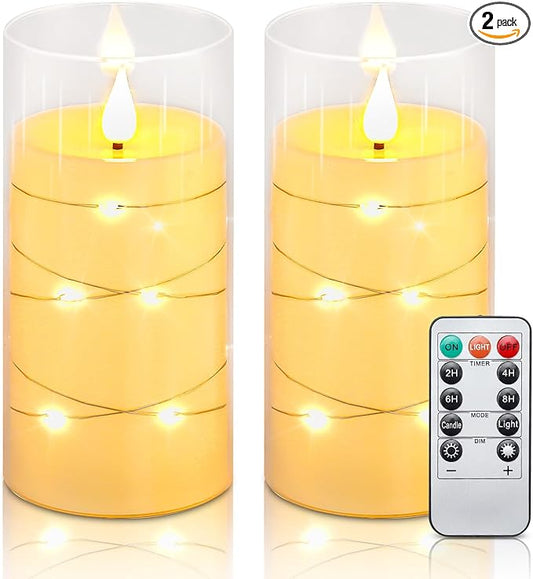 Aignis Flickering Flameless Candles Battery Operated Candles LED Candles with Remote Timer for Home/Wedding/Birthday/Holiday Decor ，Ivory White 3D Flame Set of 2 (D3 xH6 6")