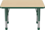 Factory Direct Partners FDP Rectangle Activity School and Classroom Kids Table (24 x 36 inch), Chunky Toddler Leg, Adjustable Height 15-24 inches - Maple Top and Green Edge