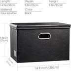 PRANDOM Collapsible Storage Bins with Lids [3-Pack] Leather Fabric Foldable Storage Boxes Organizer Containers Baskets Cube with Cover for Bedroom Closet Office Nursery Black (14.9x10.8x10)