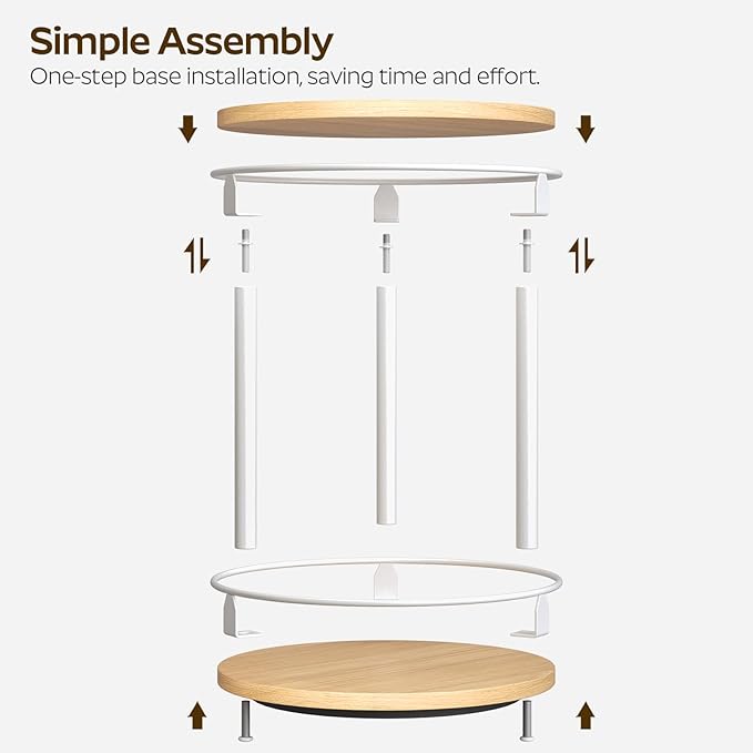 Lazy Susan Organizer, Rotating Spice Rack, 2 Tier Spice Turntable Organizer, Industrial Turntable Spice Holder, for Kitchen Countertop, Compact and Versatile, White and Natural SR22WN
