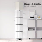 SUNMORY 5 Tier Floor Lamp with Shelves, Modern Square Standing Lamp with 3 Color Temperature Bulb, Corner Display Bookshelf Lamp for Living Room and Bedroom, Tall Shelf Floor Lamp