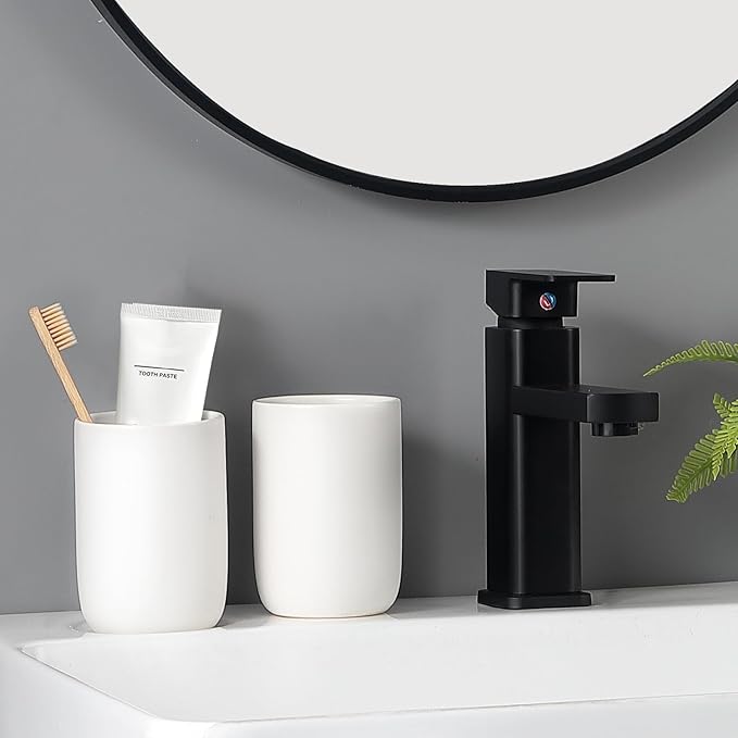 Toothbrush Holders for Bathrooms - 2 Cups Ceramic Toothbrush Toothpaste Holders Set, White Bathroom Tumbler Cups Reusable Toothbrush Mouthwash Cup, Bathroom Counter Organizer