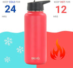 DRINCO Stainless Steel Water Bottle Spout Lid Vacuum Insulated Double Wall Water Bottle Wide Mouth (40oz 32oz 22oz 18oz 14oz) Leak Proof Keeps Cold or Hot (32 oz, 32oz Barn Red)