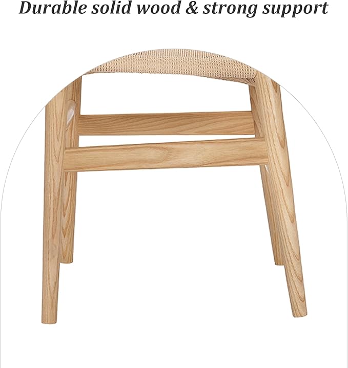 Wishbone Chair Natural Solid Wood Dining Chair/Hans Wegner Y Chair Rattan and Wood Accent Armrest Chairs Set of 2 (Ash Wood + Natural)