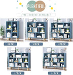 IOTXY Wooden Open Shelf Bookcase - 3-Tier Floor Standing Display Cabinet Rack with Legs, 7 Cubes Bookshelf, Bright Blue