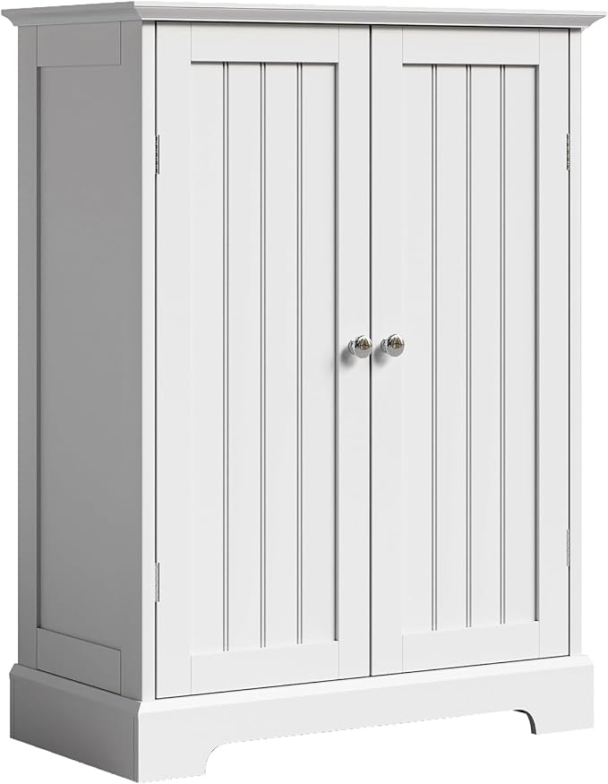 ChooChoo Bathroom Floor Cabinet, Modern Bathroom Storage Cabinet with 2 Doors and Adjustable Shelves, Freestanding Cupboard for Living Room, White