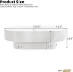 43.3" Oval Fluted Coffee Table Modern Elegant Drum End Table, Minimalist Center Table 7.8" Thick Tabletop with Sturdy Base for Living Room, Bedroom, Apartment,Easy Assembly, White