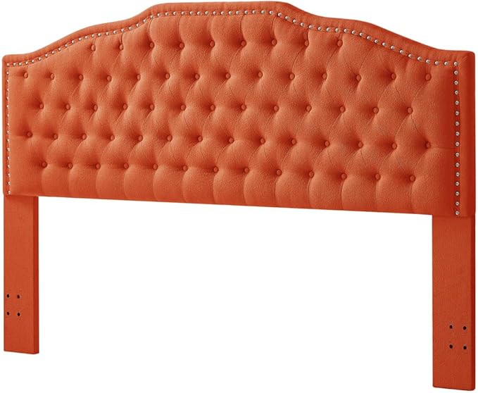 24KF Upholstered Button Tufted King Size Headboard with Nailhead Trim, Elegant Boucle Fabric California King headboard, 6031-K-Boucle-Orange