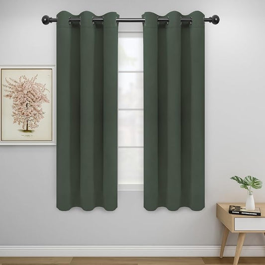 Easy-Going Blackout Curtains for Bedroom, Solid Thermal Insulated Grommet and Noise Reduction Window Drapes, Room Darkening Curtains for Living Room, 2 Panels (34x63 in, Greyish Green)