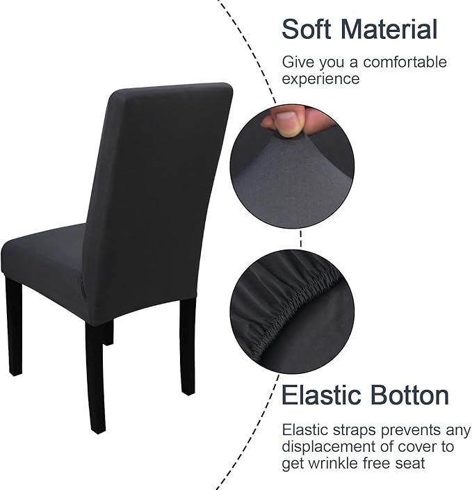 JQinHome Dining Room Chair Covers Set of 12, High Stretch Chair Slipcover Removable Washable Chair Seat Protector Cover for Home Party Hotel Wedding Ceremony (Grey)
