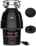 3/4 HP Garbage Disposal, TECASA Food Garbage Disposal with Power Cord, Stainless Steel Grinding System and 3-Bolt Mounting, Continuous Feed Garbage Disposals, Quiet, Taskmaid Series 75