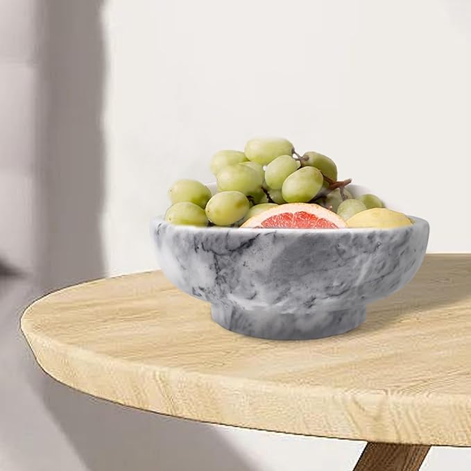 Natural White Marble Bowl with Grey Veins Large Decorative Bowl for Home Decor，Entryway, Fruit Display, Key Holder, Centerpiece (10.2" Diameter)