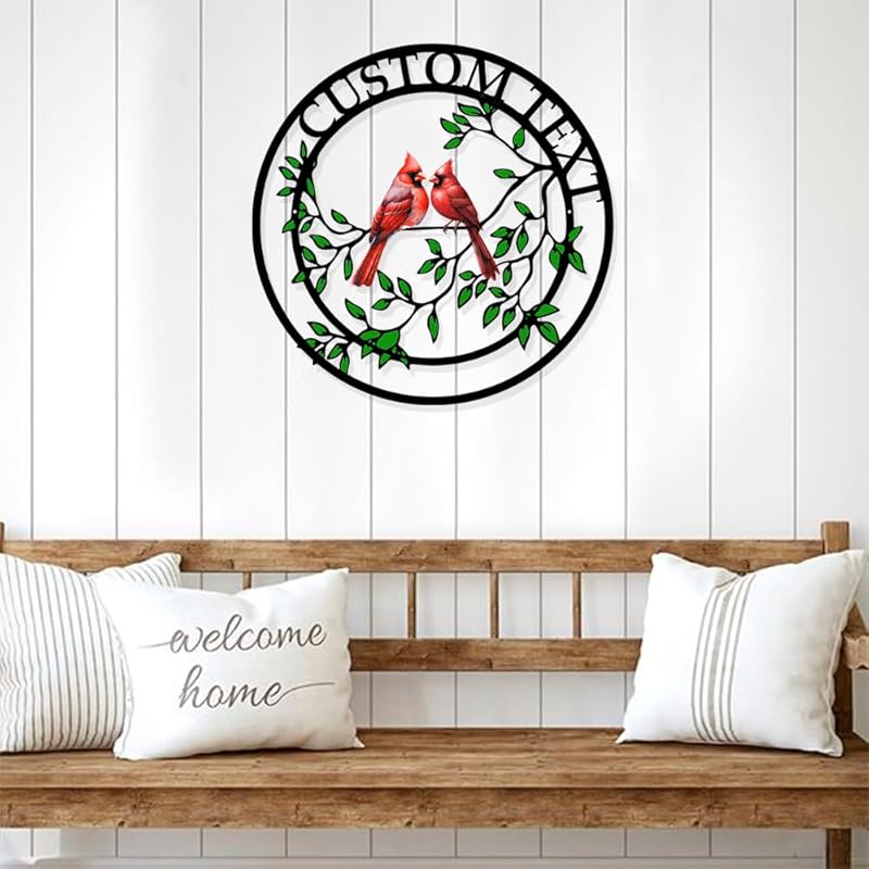 Personalized Name Garden Cardinal Metal Signs, Custom Family Name Outdoor Indoor Wall Decorations, Wall Art for Mom Sister Grandma Dad, Housewarming Gift Birthday Retirement